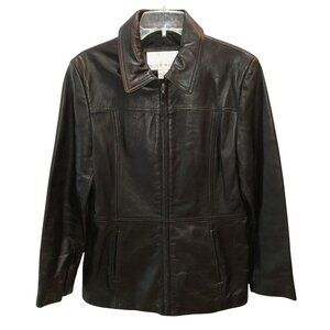 Nine West Womens Medium Black Leather Full Zip Front Pockets Jacket Coat Size M